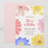 Waterverf kleurrijke bloemen bruiloft kaart (Voorkant / Achterkant)