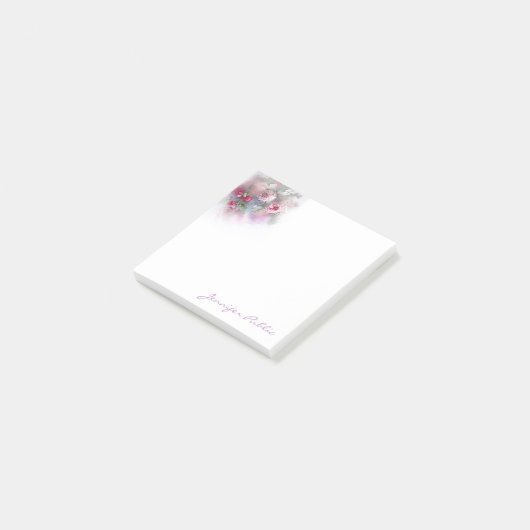 Waterverf Kleurrijke Bloemen Hand Script Sjabloon Post-it® Notes (Schuin)