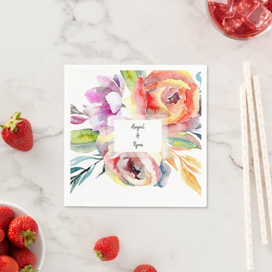 Waterverf Kleurrijke Bloemennaam Servet (Insitu)