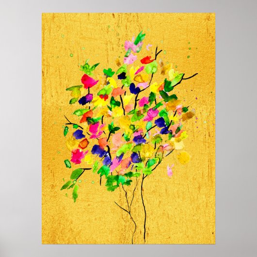Waterverf kleurrijke boom poster (Voorkant)