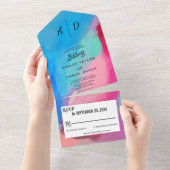 Waterverf kleurrijke chic All in One Wedding Invit All In One Uitnodiging (Afscheurbaar)