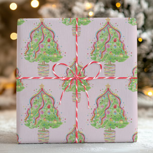 Waterverf Kleurrijke Confetti kerstbomen Cadeaupapier