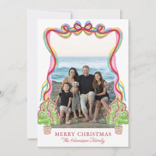 Waterverf Kleurrijke Confetti Kerstbomen Foto Feestdagenkaart (Voorkant)