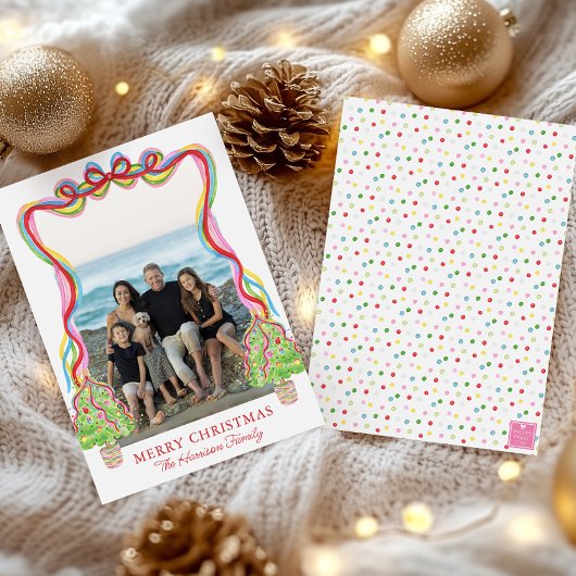 Waterverf Kleurrijke Confetti Kerstbomen Foto Feestdagenkaart