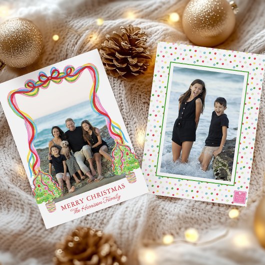 Waterverf Kleurrijke Confetti Kerstbomen Foto Feestdagenkaart