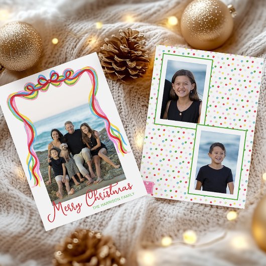 Waterverf Kleurrijke Confetti Kerstfoto Feestdagenkaart