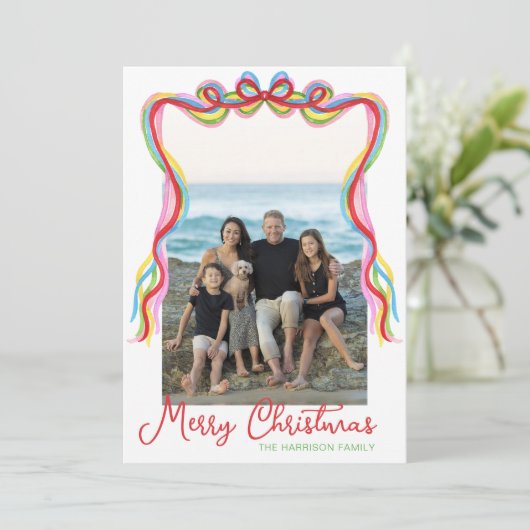 Waterverf Kleurrijke Confetti Kerstfoto Feestdagenkaart (Staand voorkant)