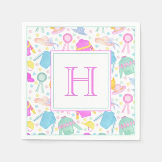 Waterverf Kleurrijke Derby Truien & Petten Monogra Servet (Voorkant)