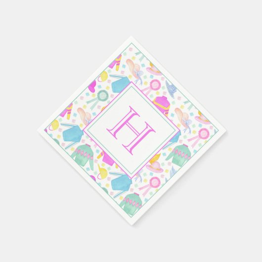 Waterverf Kleurrijke Derby Truien & Petten Monogra Servet (Hoek)