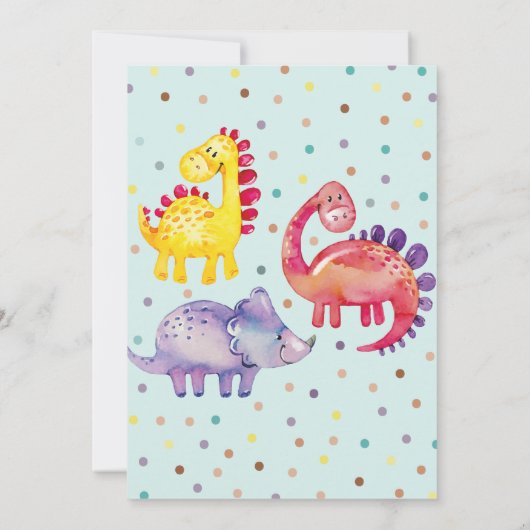 Waterverf kleurrijke dinosaurus eerste verjaardags kaart (Achterkant)