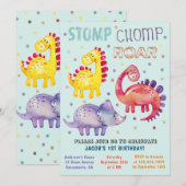 Waterverf kleurrijke dinosaurus eerste verjaardags kaart (Voorkant / Achterkant)