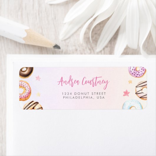 Waterverf kleurrijke donuts 2e verjaardag Roze naa Etiket (Insitu)