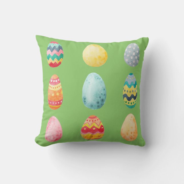 Waterverf Kleurrijke Easter Egg Green Multicolor Kussen (Voorkant)