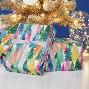 Waterverf Kleurrijke Fel Regenboog Kerstbomen Cadeaupapier