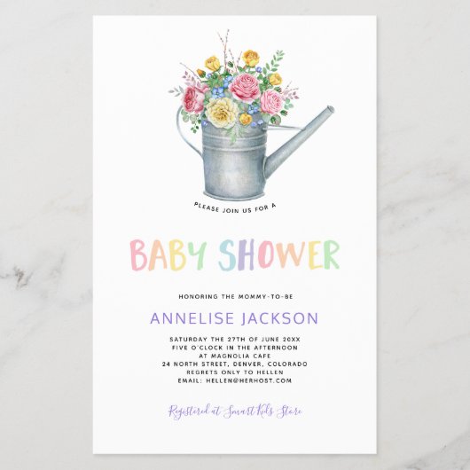 Waterverf kleurrijke floral baby shower uitnodigin flyer (Voorkant)