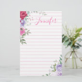 waterverf kleurrijke floreuze gepersonaliseerde bi briefpapier (Staand voorkant)