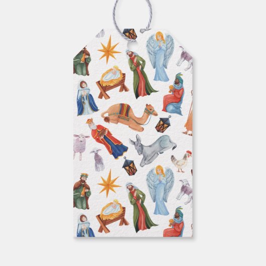 Waterverf Kleurrijke Geboorte Kerstmis Cadeaulabel (Achterkant)