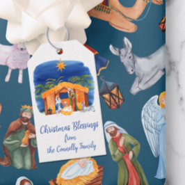 Waterverf Kleurrijke Geboorte Kerstmis Cadeaulabel