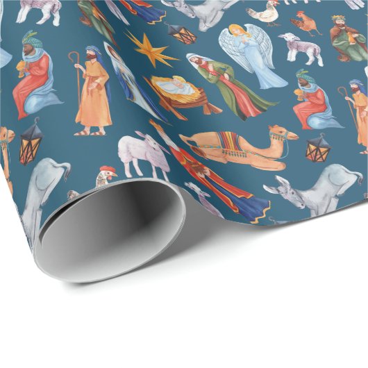 Waterverf Kleurrijke Geboorte Kerstmis Cadeaupapier (Rol Hoek)