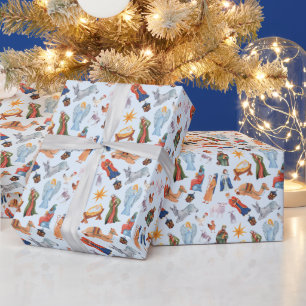 Waterverf Kleurrijke Geboorte Kerstmis Cadeaupapier