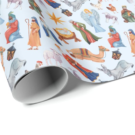 Waterverf Kleurrijke Geboorte Kerstmis Cadeaupapier (Rol Hoek)