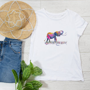 Waterverf Kleurrijke Gelukkige Olifant T-shirt