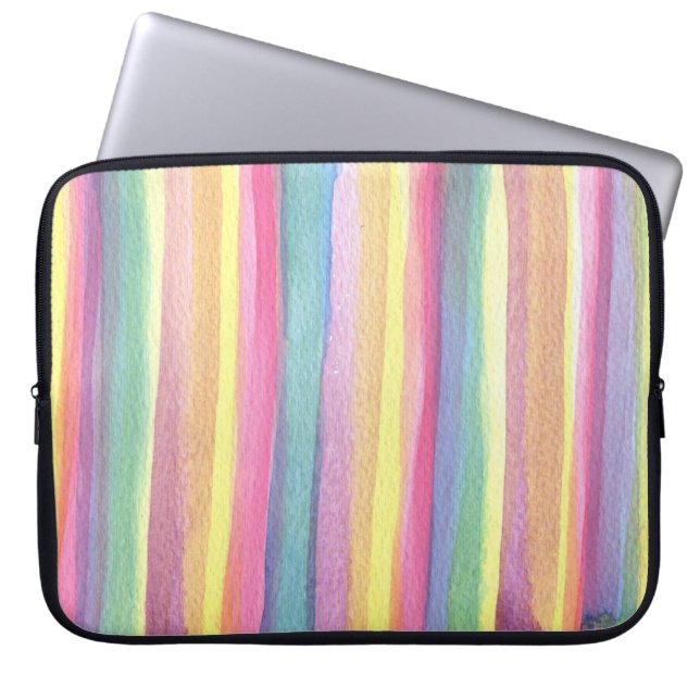 Waterverf kleurrijke geometrische strips laptop sleeve (Voorkant)