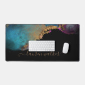 Waterverf Kleurrijke Geweven Gouden Monogram Bureaumat (Keyboard & Muis)