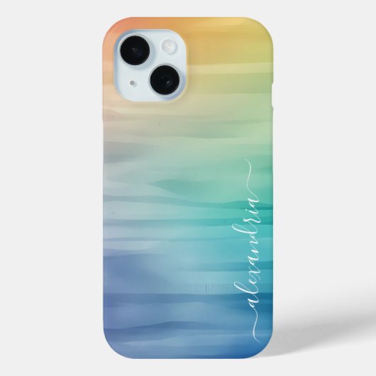 Waterverf Kleurrijke Gradient Ombre met Naam Case-Mate iPhone Case (Achterkant)