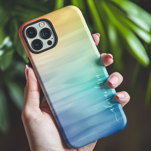 Waterverf Kleurrijke Gradient Ombre met Naam Case-Mate iPhone Case
