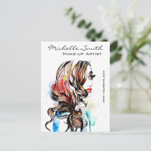 Waterverf kleurrijke haarstyling golvende haar mak briefkaart (Staand voorkant)