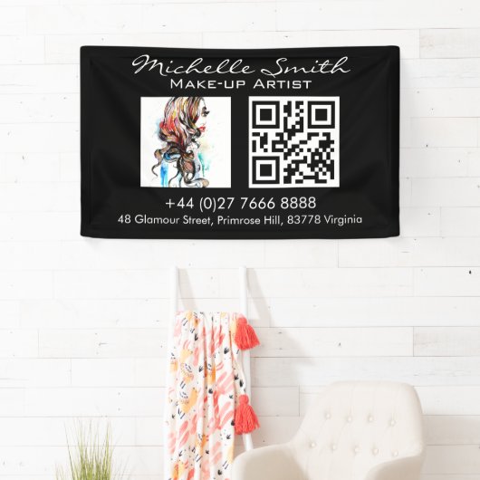 Waterverf kleurrijke haarstyling golvende haar mak spandoek (Insitu)