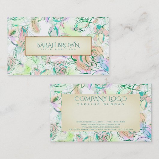 Waterverf Kleurrijke Hand getrokken bloemenpatroon Visitekaartje (Voorkant / Achterkant)