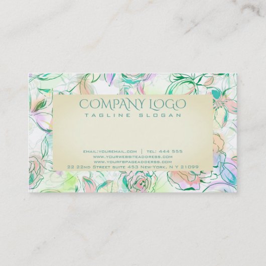Waterverf Kleurrijke Hand getrokken bloemenpatroon Visitekaartje (Achterkant)