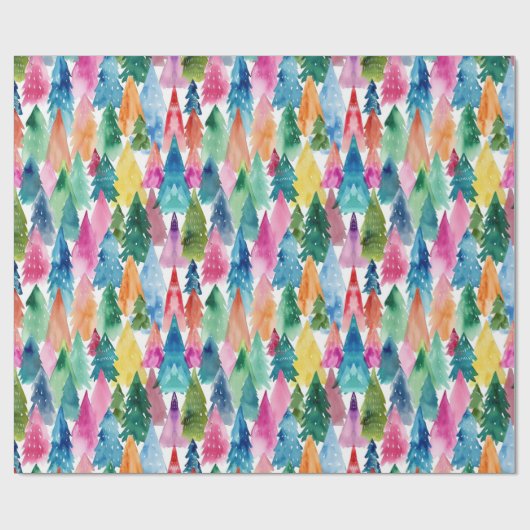 Waterverf Kleurrijke Heldere Regenboog Kerstbomen Cadeaupapier (Vlak)