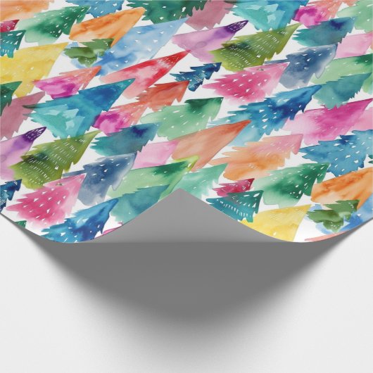 Waterverf Kleurrijke Heldere Regenboog Kerstbomen Cadeaupapier (Hoek)