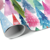 Waterverf Kleurrijke Heldere Regenboog Kerstbomen Cadeaupapier (Rol Hoek)