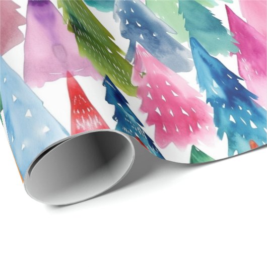 Waterverf Kleurrijke Heldere Regenboog Kerstbomen Cadeaupapier (Rol Hoek)