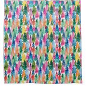 Waterverf Kleurrijke Heldere Regenboog Kerstbomen Douchegordijn (Voorkant)