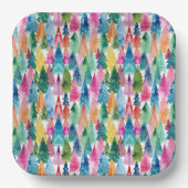 Waterverf Kleurrijke Heldere Regenboog Kerstbomen Papieren Bordje (Voorkant)