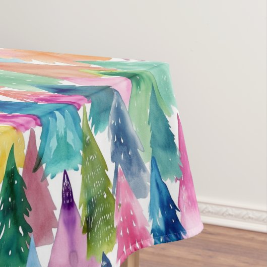 Waterverf Kleurrijke Heldere Regenboog Kerstbomen Tafelkleed (Voorbeeld)