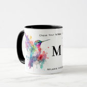 Waterverf Kleurrijke Hummingbird Monogram w / naam Mok (Voorkant links)
