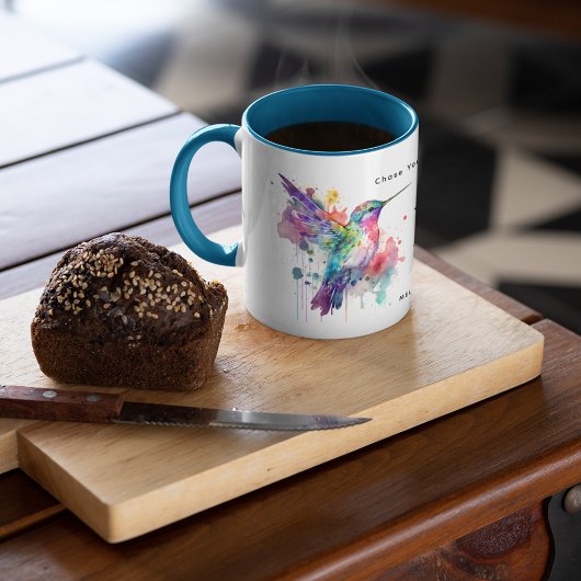 Waterverf Kleurrijke Hummingbird Monogram w / naam Tweekleurige Koffiemok