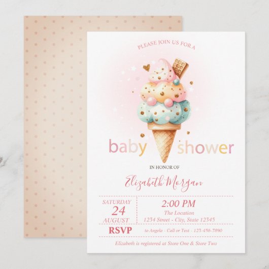 Waterverf Kleurrijke Ice Cream Stippen Kaart (Voorkant / Achterkant)