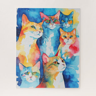 Waterverf Kleurrijke Kat Collage Legpuzzel