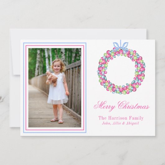 Waterverf Kleurrijke Kerst Baubles Krans Foto Feestdagenkaart (Voorkant)