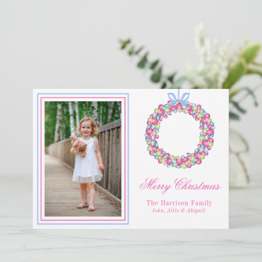 Waterverf Kleurrijke Kerst Baubles Krans Foto Feestdagenkaart (Staand voorkant)