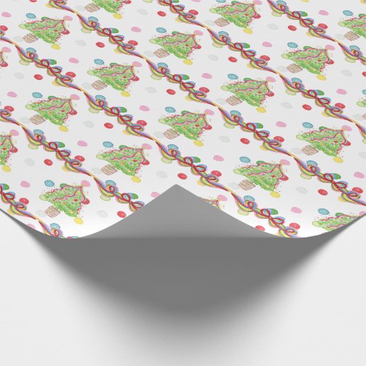 Waterverf Kleurrijke Kerst Confetti Bow Trees Cadeaupapier (Hoek)