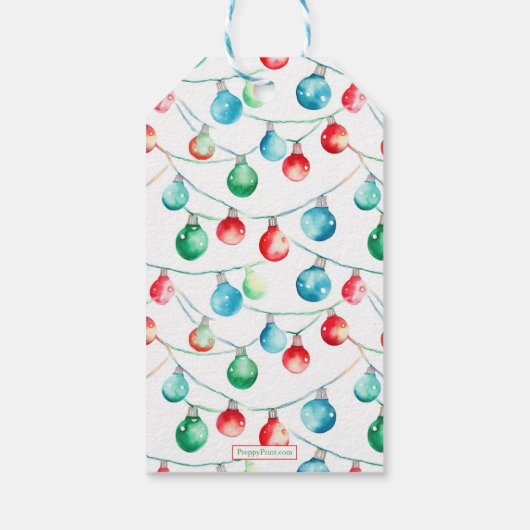 Waterverf Kleurrijke Kerst String Lights Cadeaulabel (Achterkant)