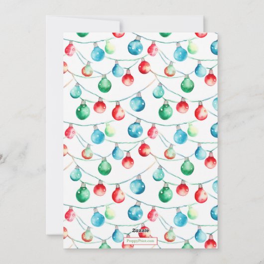 Waterverf Kleurrijke Kerst String Lights Foto Feestdagenkaart (Achterkant)